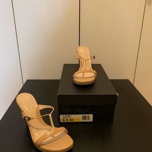 Via Spiga Women’s Tan Open Toe Slip On Heel